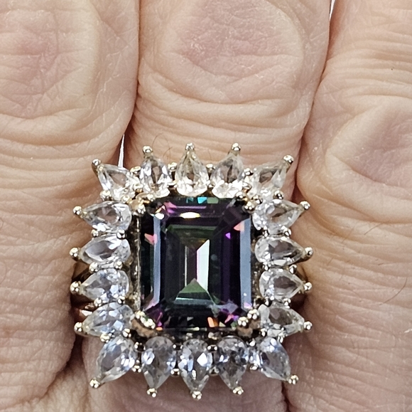 Gorgeous Stratify Mystic Topaz & Zircon Ring in 18k over Sterling Silver Sz 10 - Picture 6 of 9